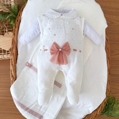  Saída de Maternidade Céu Estrelado Salopete - Off White e Rose